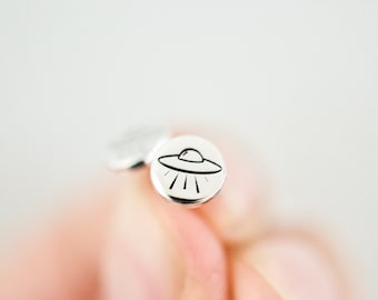 UFO Earrings - Sterling Stud Earrings - Extraterrestrial Jewelry