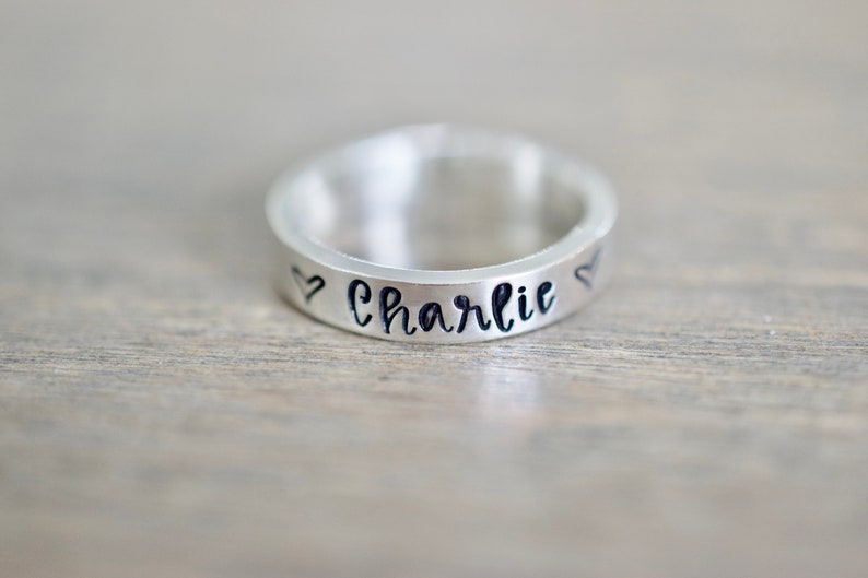 Name and Hearts Ring Sterling Silver Ring Gifts for Her image 3