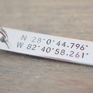 Latitude and Longitude Keychain Custom Coordinate Keychain Hand stamped Accessory image 1