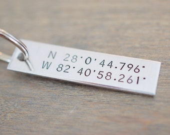 Latitude and Longitude Keychain - Custom Coordinate Keychain - Hand stamped Accessory