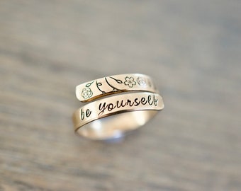 Be Yourself Wrap Ring - Floral Stamp Design