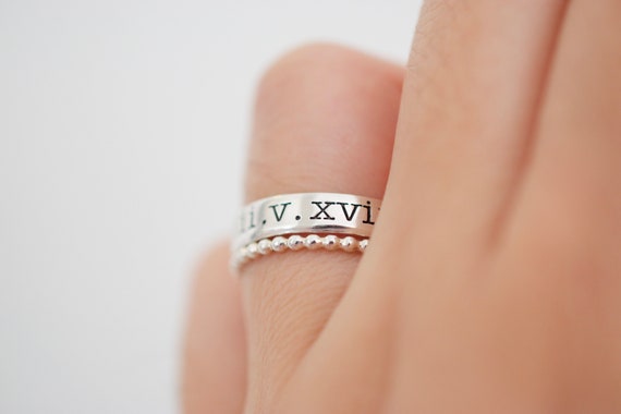 Roman Numerals Stackable Sterling Ring