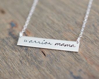 Warrior Mama Necklace - Sterling, 14kt Gold Fill, Rose Gold - Custom Bar Necklace