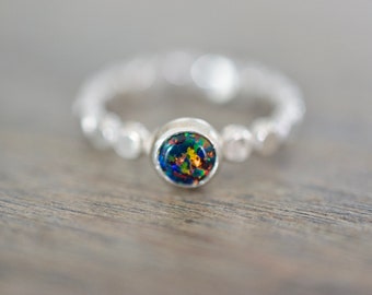 Black Opal Sterling Gemstone Ring - October Birthstone