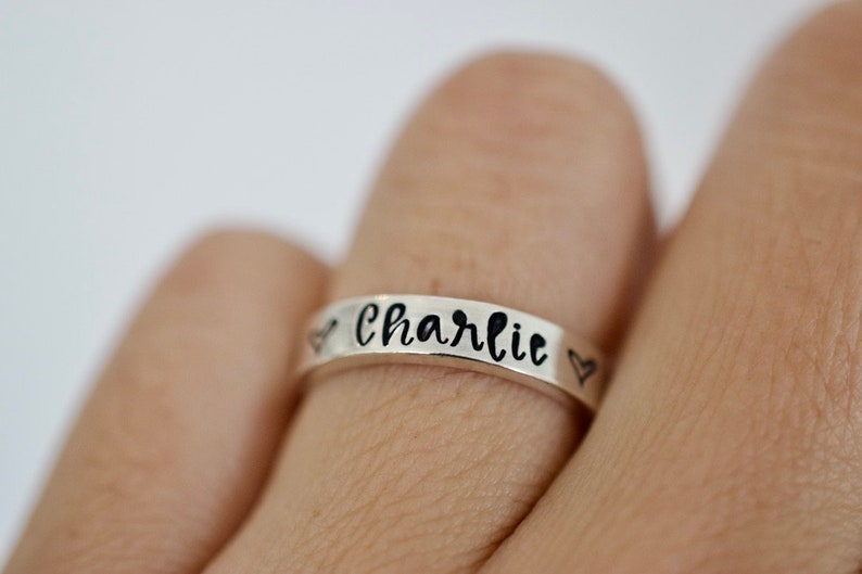 Name and Hearts Ring Sterling Silver Ring Gifts for Her image 2