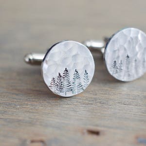 Forest Cufflinks Custom Tree Cuff links Gift for him, groom, dad, wedding image 4