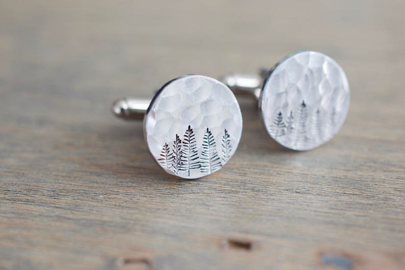 Forest Cufflinks Custom Tree Cuff links Gift for him, groom, dad, wedding image 4