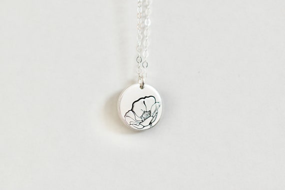 Poppy Necklace Birth Month Flower Jewelry August Jewelry Poppy