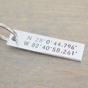 Latitude and Longitude Keychain Custom Coordinate Keychain Hand stamped Accessory image 3