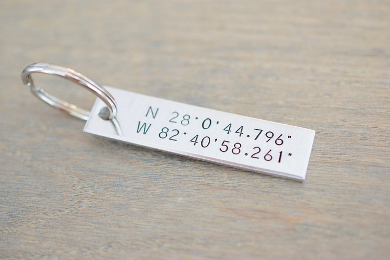 Latitude and Longitude Keychain Custom Coordinate Keychain Hand stamped Accessory image 3