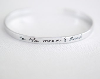 To the Moon & Back Bracelet - Moon and Back Cuff Bracelet - Skinny 1/5 inch