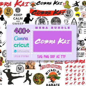 Cobra Kai Svg Bundle, Alphabet, Eagle Fang Svg, Karate Kid Svg, Cobra Svg, Kobra Kai Svg, Strike First, No Mercy Svg, Png, Ai, TTF, Dxf