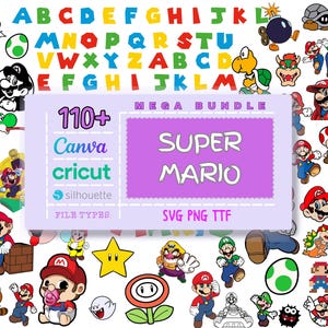 110+Super Mario SVG Bundle for Cricut and Sublimation, Mario Cut Files, Mario Clipart, Super Mario Font, Mario PNG Inactive