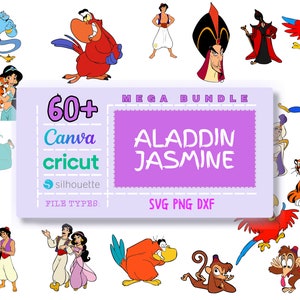 Aladdin Svg Bundle, Cartoon, Layered, Silhouette, Jasmine Svg, Dxf, Png