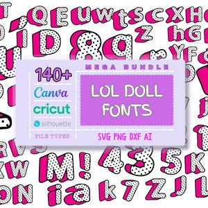 ピンクのフォント、ポルダドットのアルファベット、数字、文字、ドールズ、レイヤー、SVG - PNG - DXF - Ai バンドル