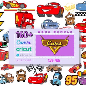 160+Cars Svg Bundle, Svg - Png, Samochody Pixar, Cartoon Png, Warstwowe