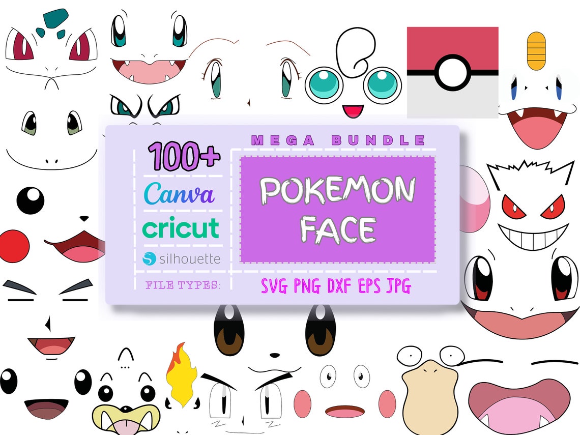 100+ Pokemon Face Svg Bundle, Svg - Png - Dxf - Eps- Jpg, Layered, Face ...
