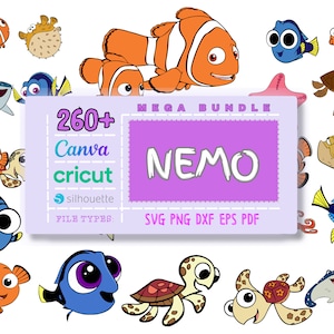 Paquete de más de 260 imágenes SVG de Buscando a Nemo: PNG, SVG, DXF, Eps, imágenes SVG de peces, dibujos animados, en capas
