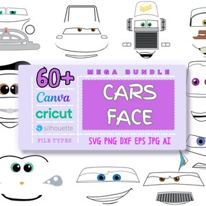 Cars face Svg Bundle, Svg - Png - Dxf - Eps, Cartoon, Cars, Layered, Silhouette
