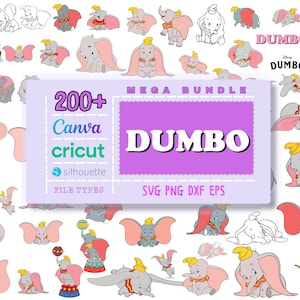 Dumbo Svg Bundle, Svg - Png - Dxf- Eps, Cartoon, Elephant, Layered, Silhouette