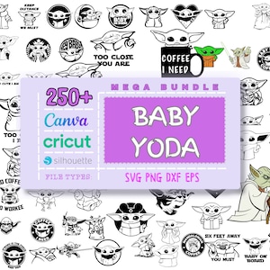 Ensemble Svg bébé Yoda, Grogu, Guerre des étoiles, Mandaloriaann, Superposition, silhouette, Dessin animé, Dxf - Eps - Png