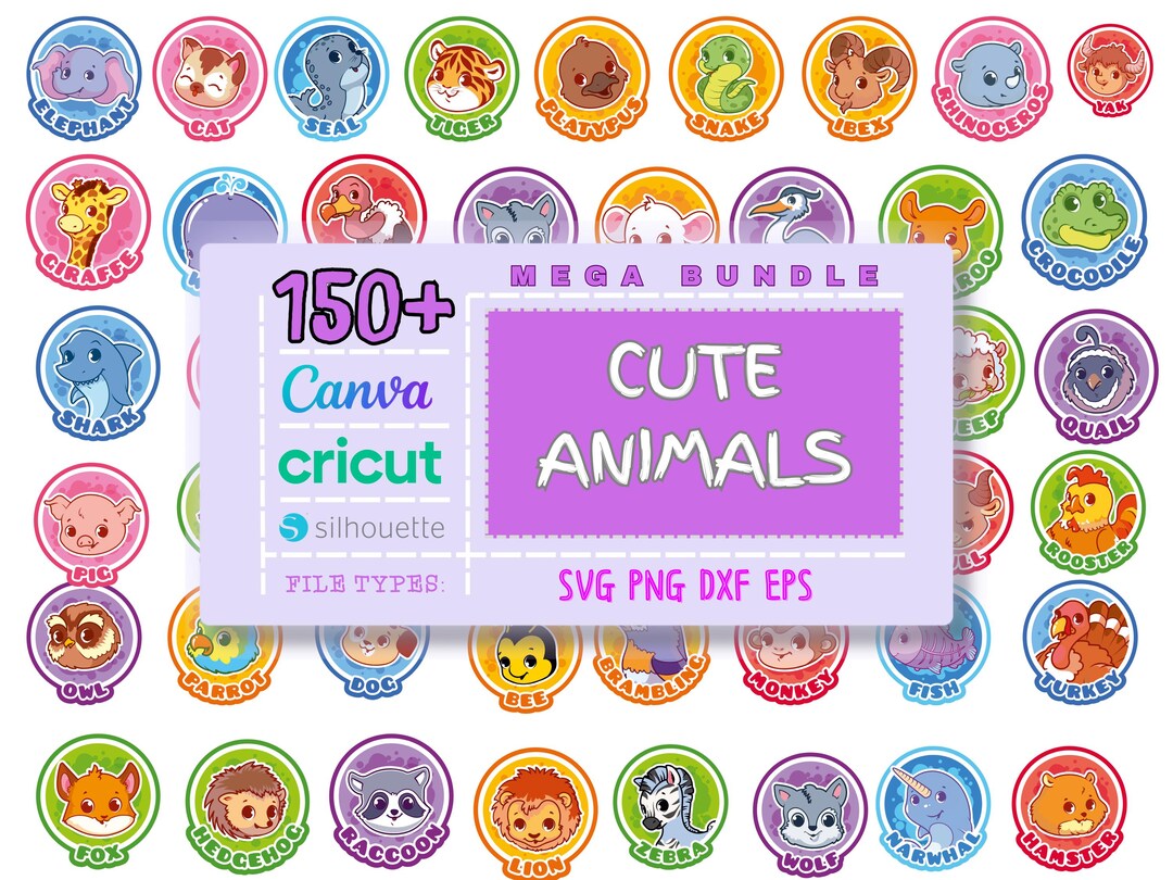 Cute Animals Svg Bundle Cut File Wild Animal Cute Animal,flower,leave ...