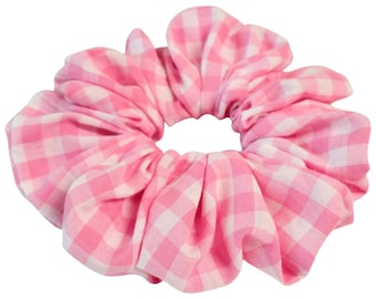 Extra Large Pink Gingham Scrunchie | Oversized Handmade Cotton Hair Scrunchies