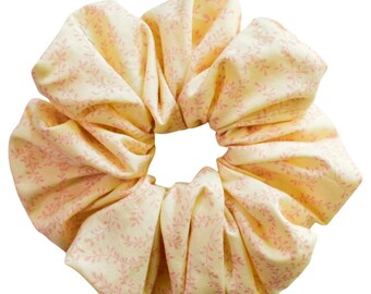 Extra Large Floral Scrunchie | Cream Pink Oversize Cotton Hair Scrunchie