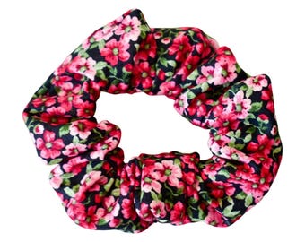 Pink Floral Cotton Scrunchie | Handmade Hair Scrunchies