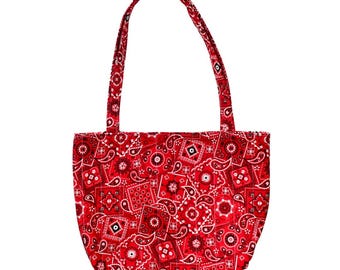 Red Bandana Tote Bag | Quilted Cotton Totes | Handmade Shoulder Bags