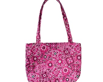 Pink Bandana Tote Bag | Quilted Cotton Totes | Handmade Shoulder Bags