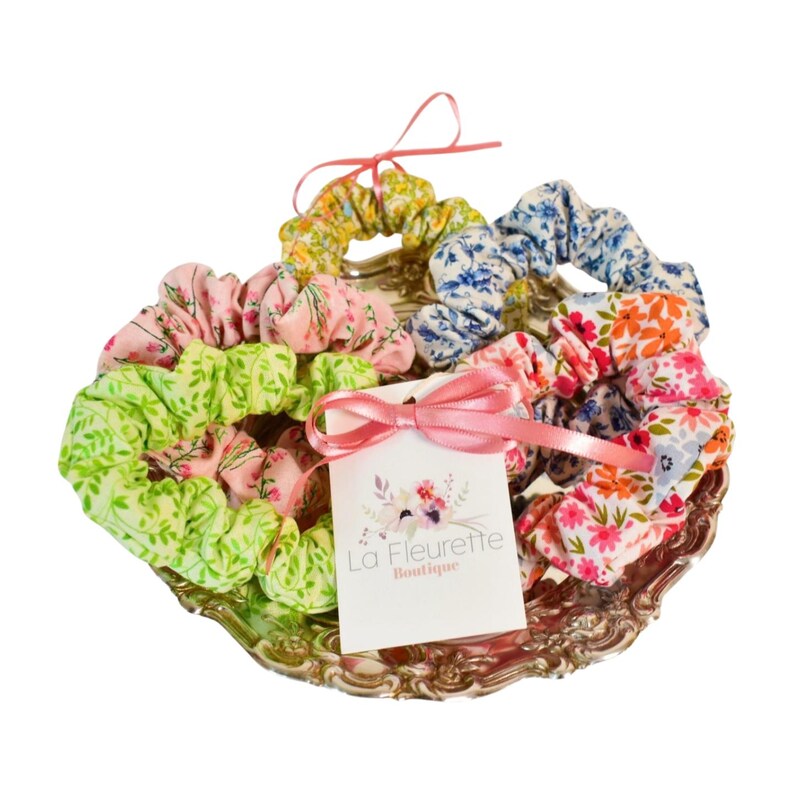 handmade scrunchie, pink scrunchie, skinny scrunchie, skinny floral scrunchie, handmade scrunchies, handmade scrunchy, colorful scrunchie, handmade scrunchie, floral scrunchie, floral hair ties, floral hair tie, pink scrunchie, colorful scrunchy, floral scrunchie, pink scrunchy, blue and white scrunchie, pink floral scrunchie, blue floral scrunchie, floral scrunchies, scrunchie, scrunchy, Hair accessories, Bachelorette Gifts, cottagecore, bridesmaids gifts, gifts for her, mini scrunchie