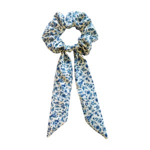 Blue and White Floral Scrunchie | Handmade Cotton Hair Scrunchies | Gifts for her image 2