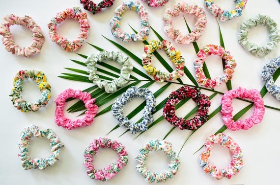 Floral Scrunchie | Handmade Skinny Cotton Hair Scrunchies | Hair Bow