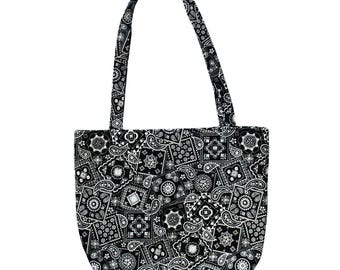 Black Bandana Tote Bag | Quilted Cotton Totes | Handmade Shoulder Bags