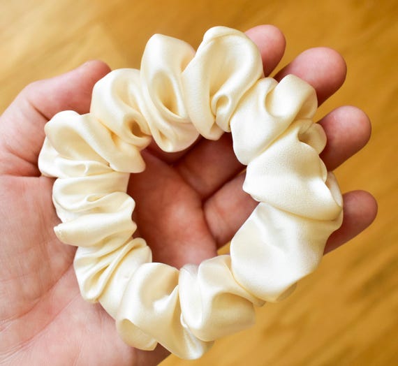 White Silk Scrunchie | Handmade Hair Scrunchies | 100% Silk