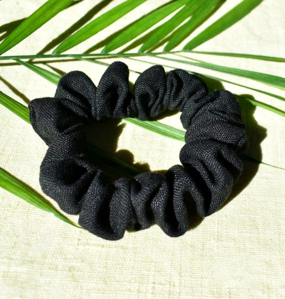 Black Linen Scrunchie, Black Linen Scrunchies, Linen