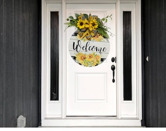 Sunflower Welcome Wreath: Rustic Farmhouse Floral Door Hanger