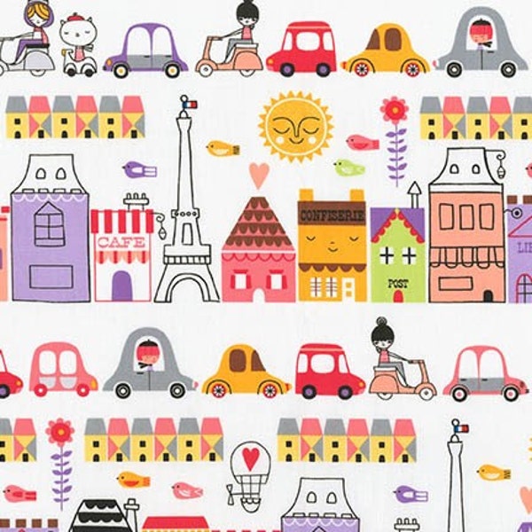 Paris fabric, French Decor, Childrens fabric, Travel fabric, House fabric, Bike fabric, by Robert Kaufman, Choose The Cut