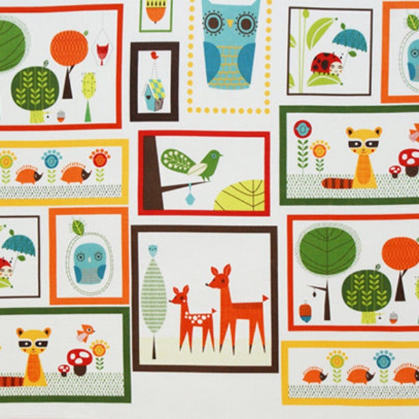SALE Critter Community Fabric by Suzy Ultman for Robert Kaufman, Critter Panel in Retro-1 Yard