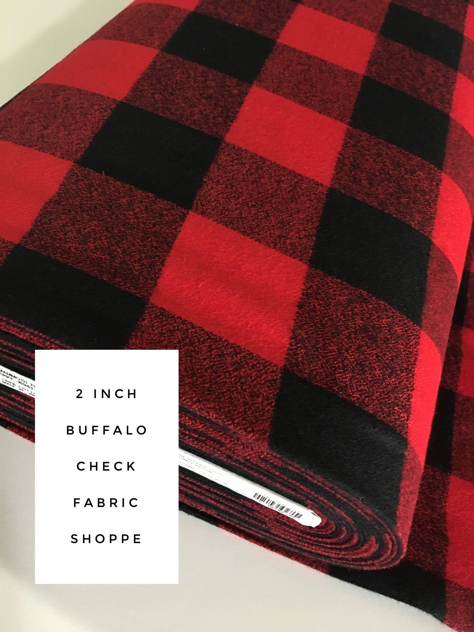 New Black /& Red Buffalo Plaid Flannel Fabric by the 1//2 yard