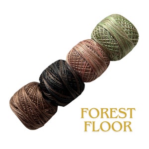 Valdani Perle Cotton Thread, Size 12, Forest Floor Colorway, 4 Spool Bundle