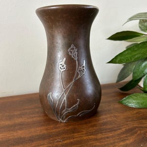 Otto Heintz Sterling on Bronze Floral Overlay Vase #3880B - Arts & Crafts Movement c1915 - Signed - Heintz Art Metal Shop - Original Patina