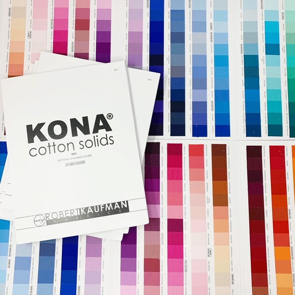 Kona Color Card updated in 2017 with 340 colors, Actual fabric Kona Swatches, Quilting Cotton, Robert Kaufman, Sewing