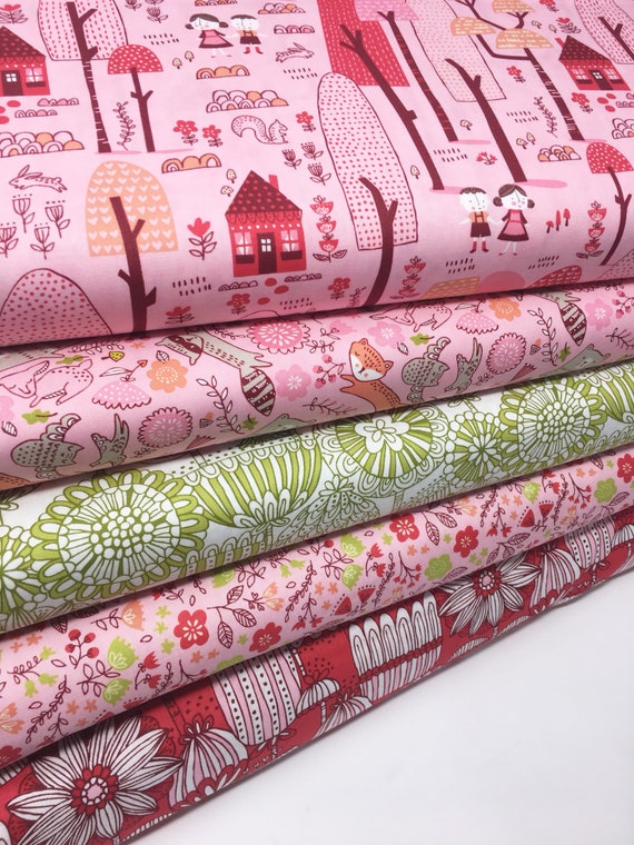 Pink Baby fabric Woodland Nursery Decor Fabric Bundle of 5 Etsy