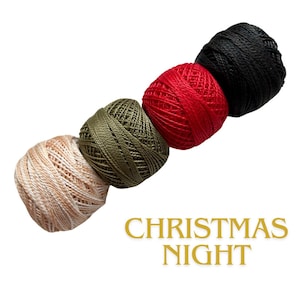 Valdani Hand-Dyed Perle Cotton Thread, Size 8, Christmas Night Colors, Set of 4