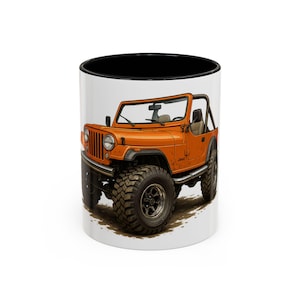 Klassischer Jeep CJ Akzent Kaffeetasse | Geländewagen 4x4 Vintage Design | Abenteuer Geschenk für Jeep-Liebhaber | 11 Unzen & 15 Unzen