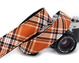 Custom Camera Strap | Plaid Camera Strap | Straps for DSLR |Gift for Dad | Photograqpher Gift | Pumpkin Plaid Camera Strap | Gift for her