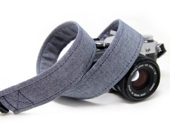 Camera Strap | Custom Camera Strap | Blue Herringbone Camera Strap | DSLR Strap | Photographer Gift | Navy Herringbone