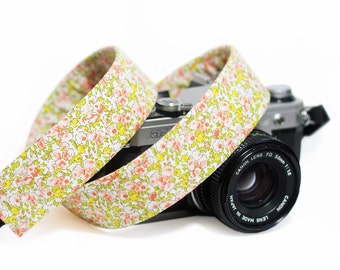 Peach Rose Camera Strap, SALE Floral Camera Strap, Rose Camera Strap - Chamomile